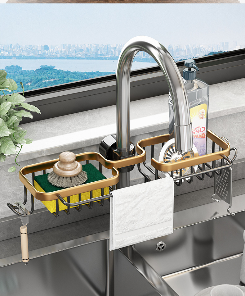 厨房收纳架水龙头置物架家用水池洗碗海绵抹布沥水挂篮水槽神器银色