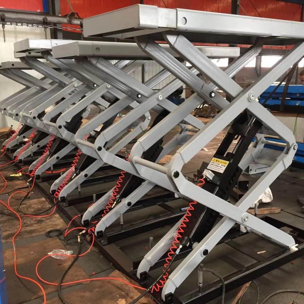 定制汽车电动液压小剪剪式举升机小型低位地藏升降带轮移动平台4t