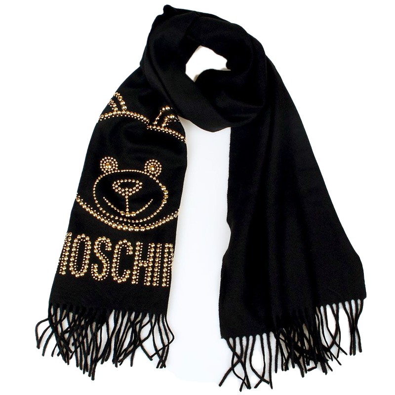 【现货】moschino莫斯奇诺2021秋冬新款男女同款黑色金属铆钉泰迪熊饰