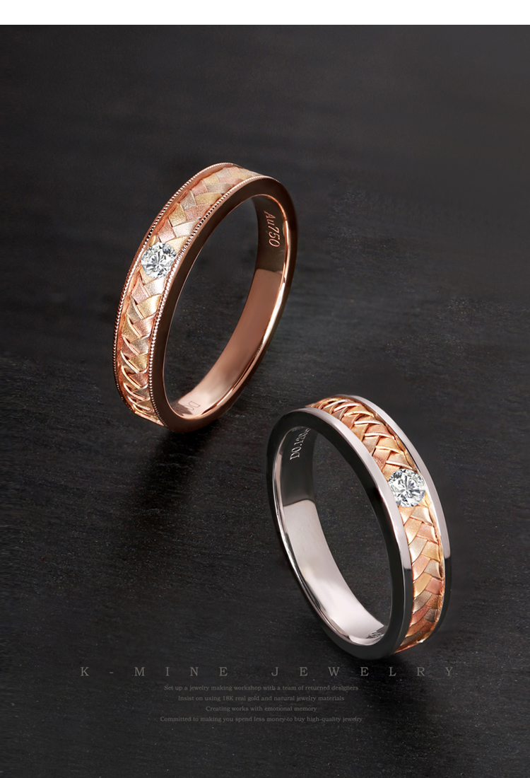 凯美珠宝结婚订婚对戒18k金编织款钻石结婚戒指情侣戒指一对定制表白