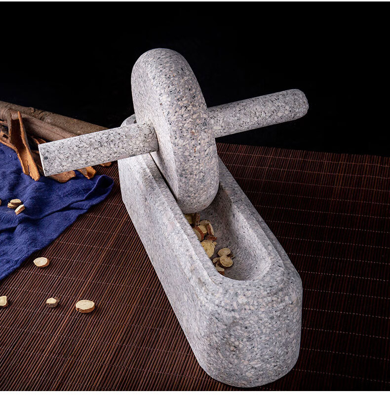 药片研磨器石麦饭石碾子家用老式铁碾子手推槽石臼药碾粉碎研磨船中药