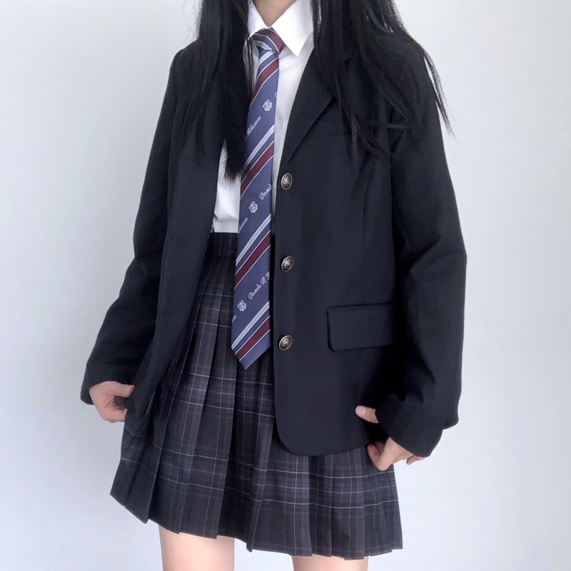 瑟空2021秋上系jk西装外套基础款女学生黑色长款学院风制服西服【gs