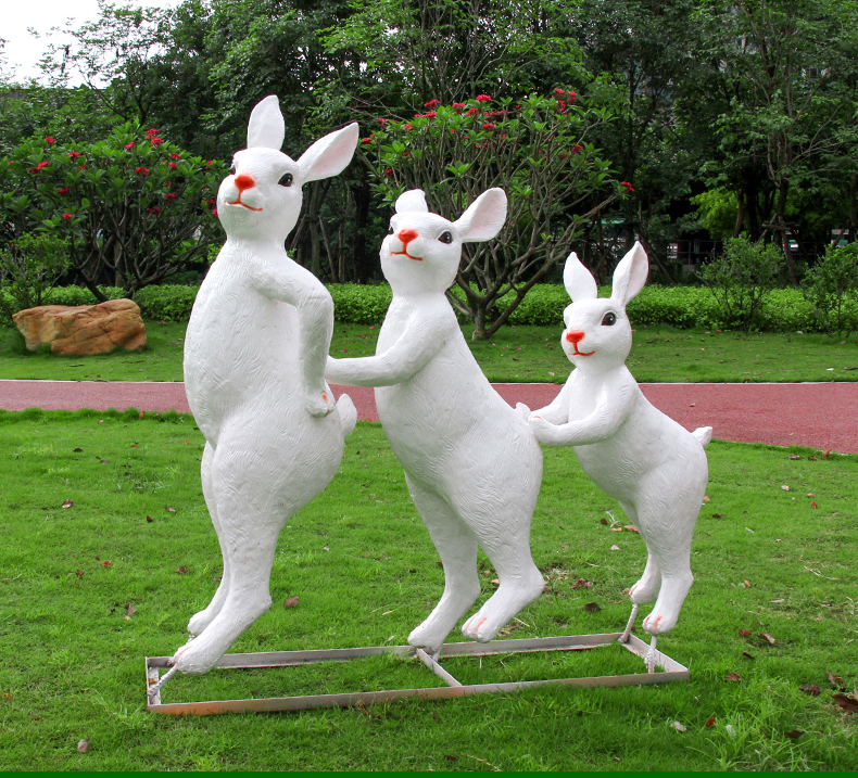 618动物创意可爱雕塑玻璃钢户外草坪园林景观装饰品摆件hy16763三兔子