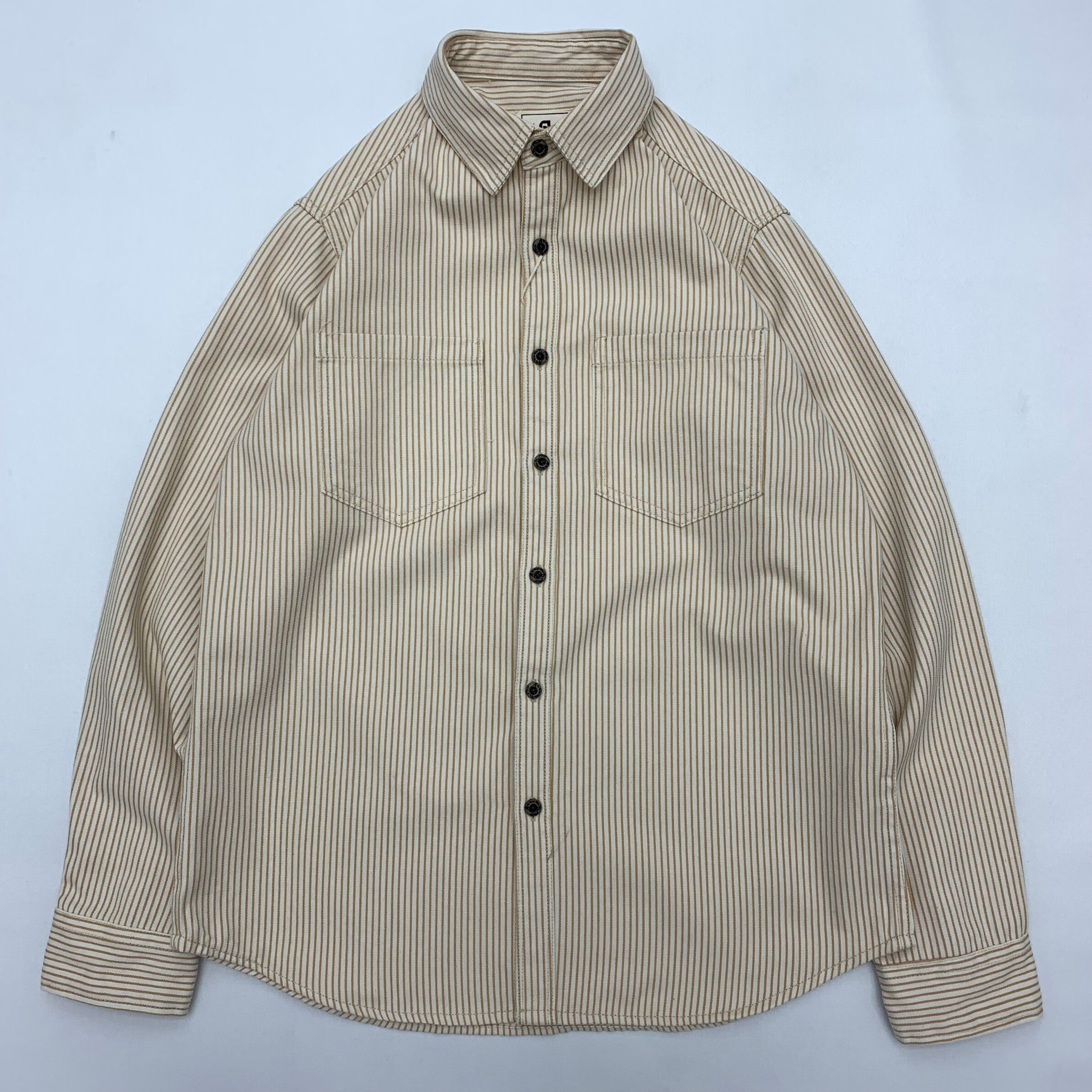 七匹狼商场同款日式阿美咔叽日系复古青年工装衬衫全棉彩色条纹宽松