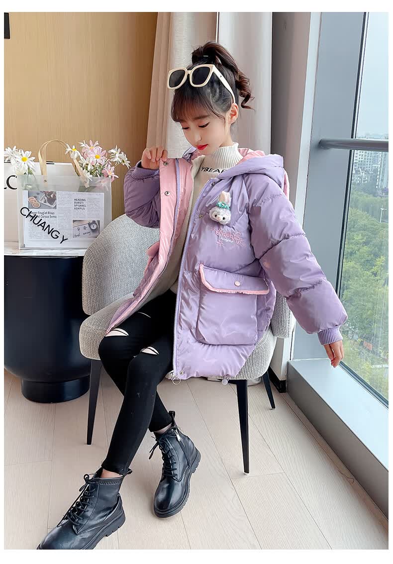 小学生小女孩羽绒服58岁女童洋气冬装加厚冬季中长款棉衣大儿童外套潮