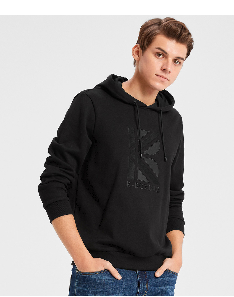 劲霸男装休闲抽绳连帽刺绣时尚印花套头卫衣ftwd3310黑色185