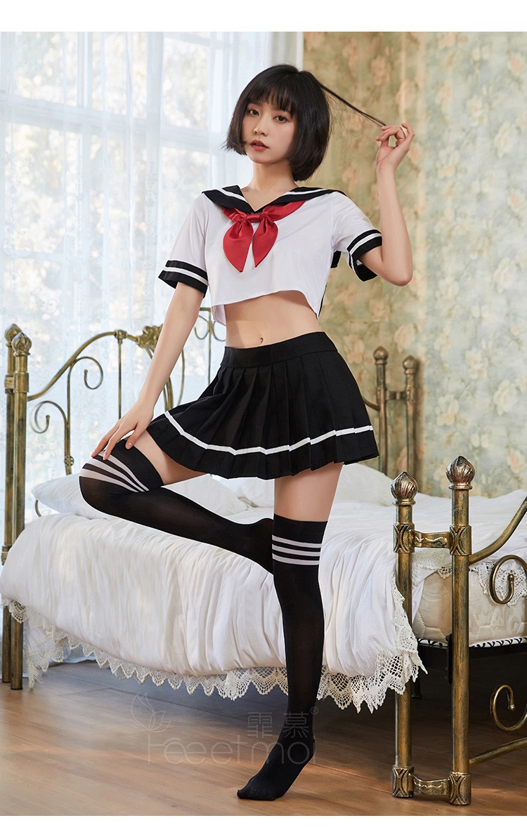 女水手服cos校服超短裙透明透视7038jk校园蓝白学生上衣短裙t裤丝袜