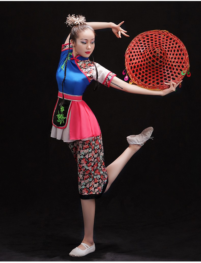 舒弗星斗笠舞舞蹈服装表演服演出服民族风村姑衣服古典舞采茶女图片色