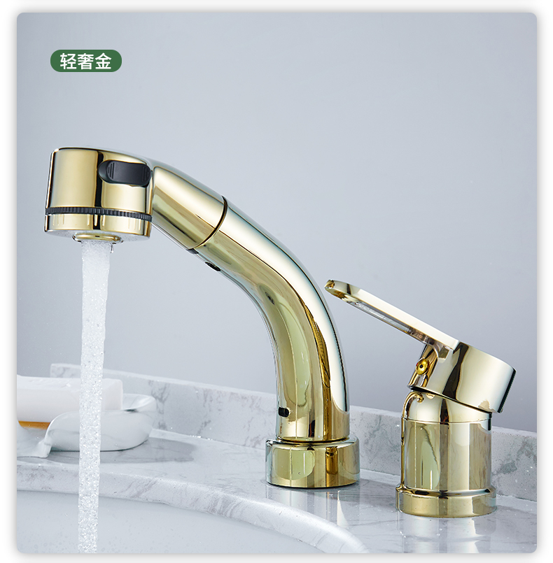 水龙头可伸缩升降台盆洗脸盆台盆冷热水龙头银色分体双孔龙头60厘米管