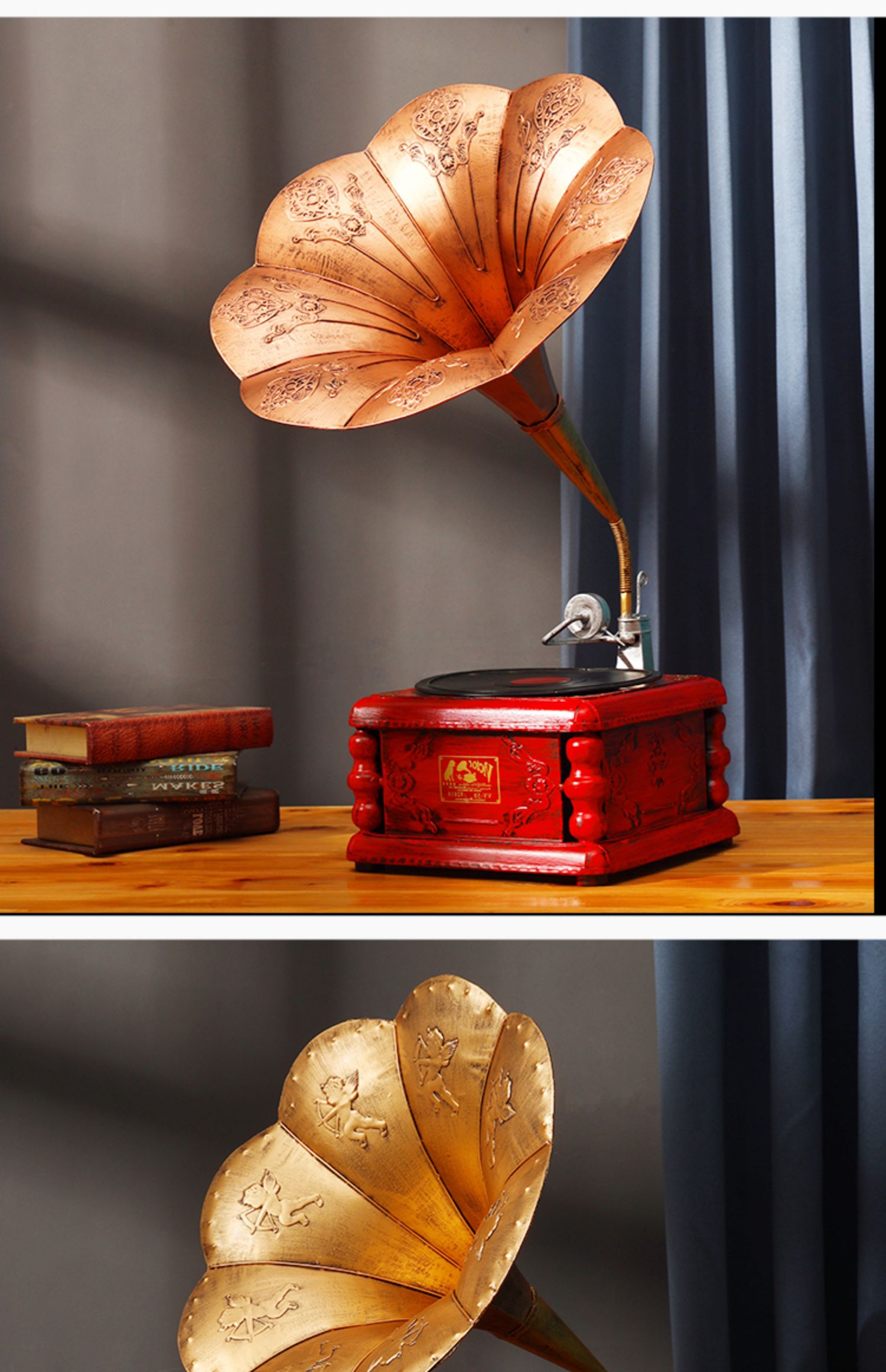 时尚轻奢至舒复古留声机摆件欧式民国风装饰老物件客厅酒柜道具美式