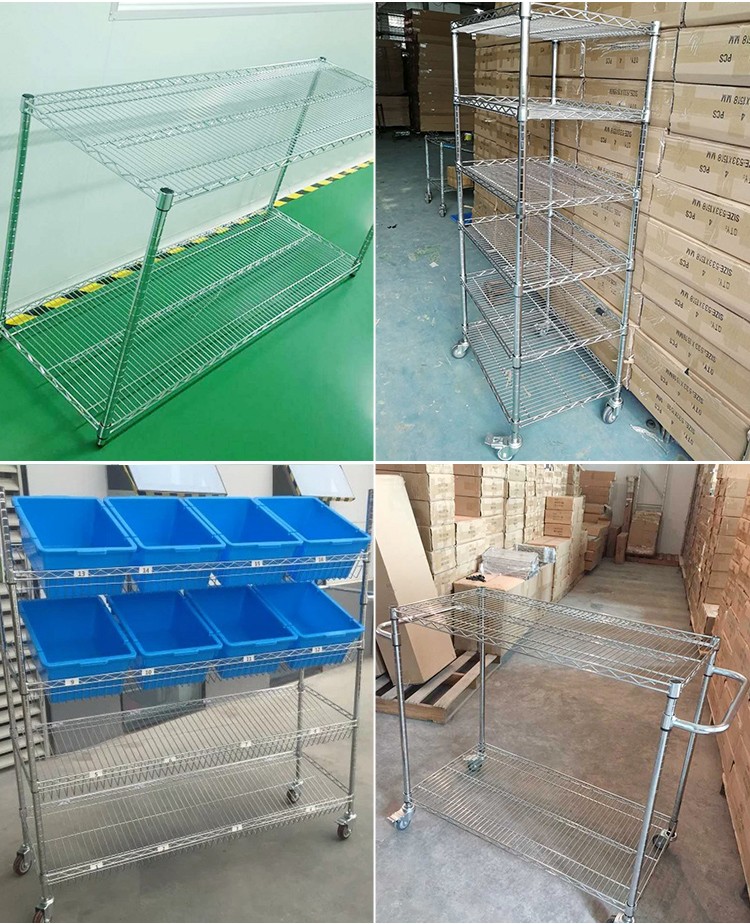 亲品加厚镀铬网线货架移动货架带轮子仓库周转置物架物料架仓库储物架