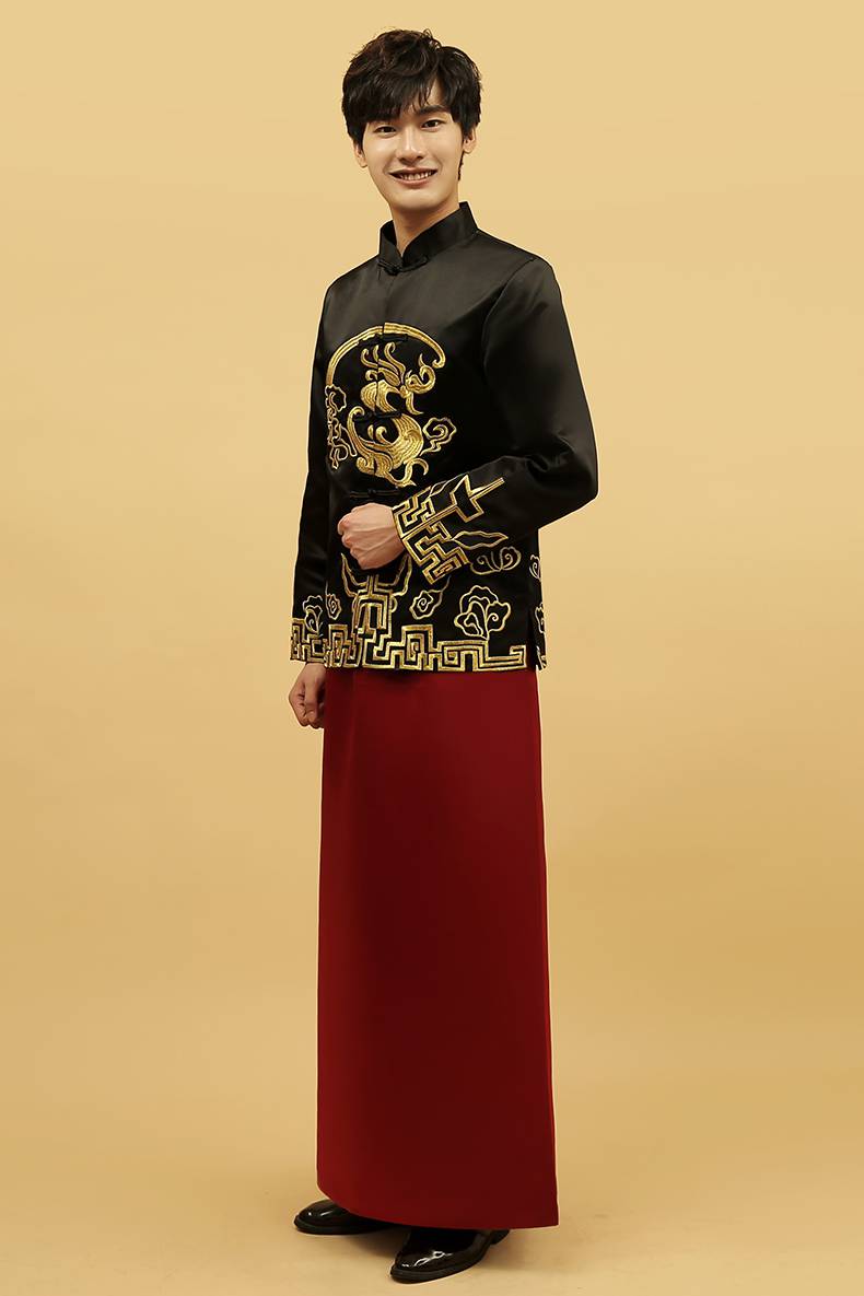 俞兆林古典敬酒服黑色秀禾服男装喜服大码主持新郎接亲古装男士新郎服