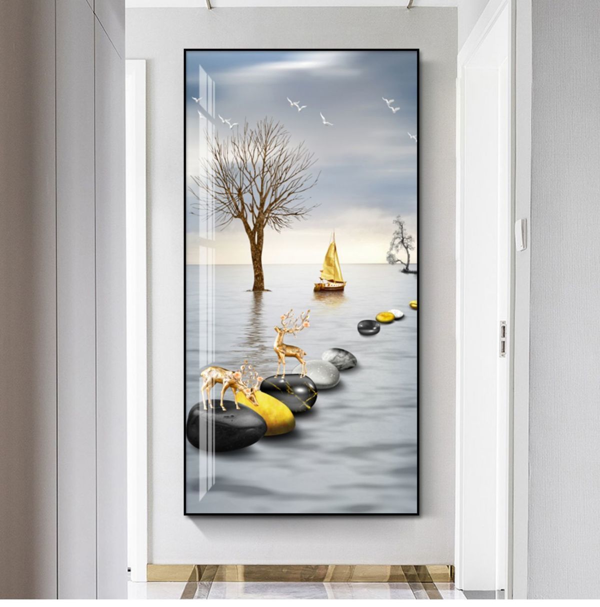 入户玄关走廊过道墙壁画竖版现代简约北欧客厅玄幻晶瓷挂画ze23款50