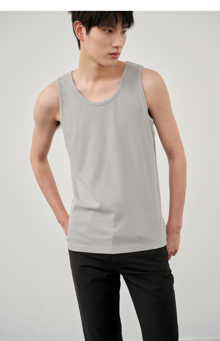 棉先生工字背心男 "日光浴"260g发热坑条罗纹打底背心 黑色 m