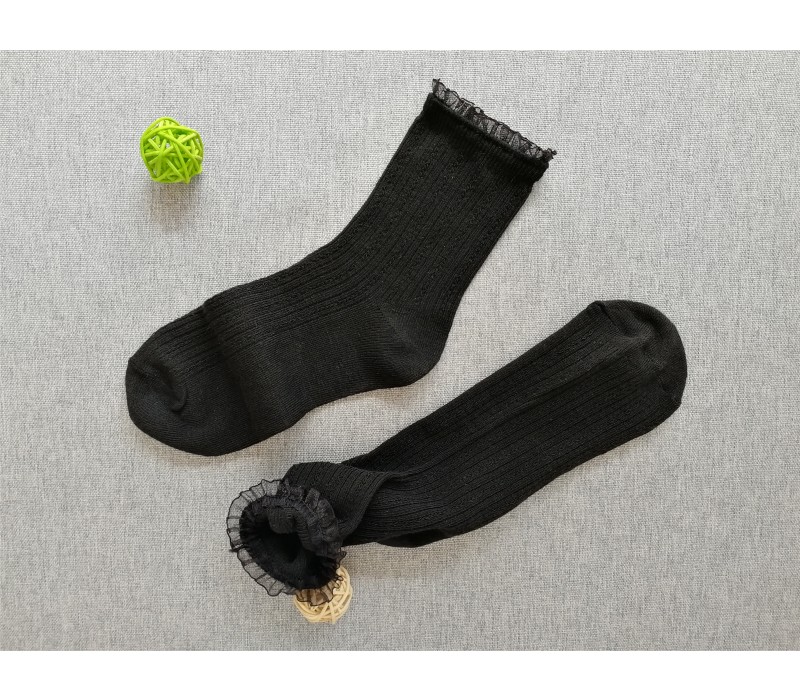 莫代尔袜子女ins潮蕾丝边黑色纯棉短袜配皮鞋春夏季网红款珍珠花边女