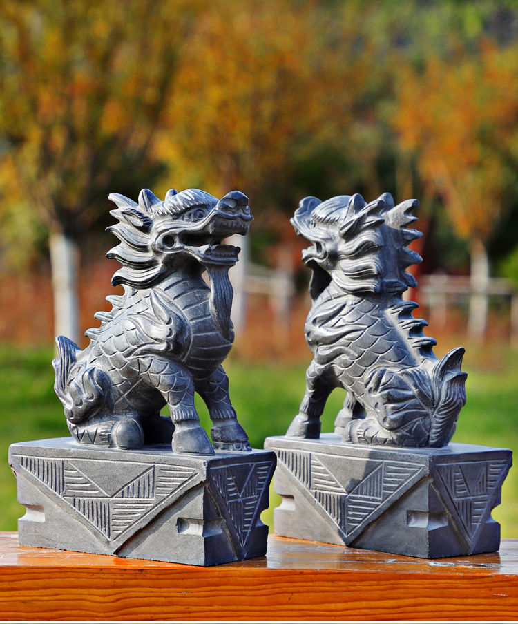 家里的装饰品摆件青石麒麟一对门口庭院家居纳福风水摆件石头石雕麒麟