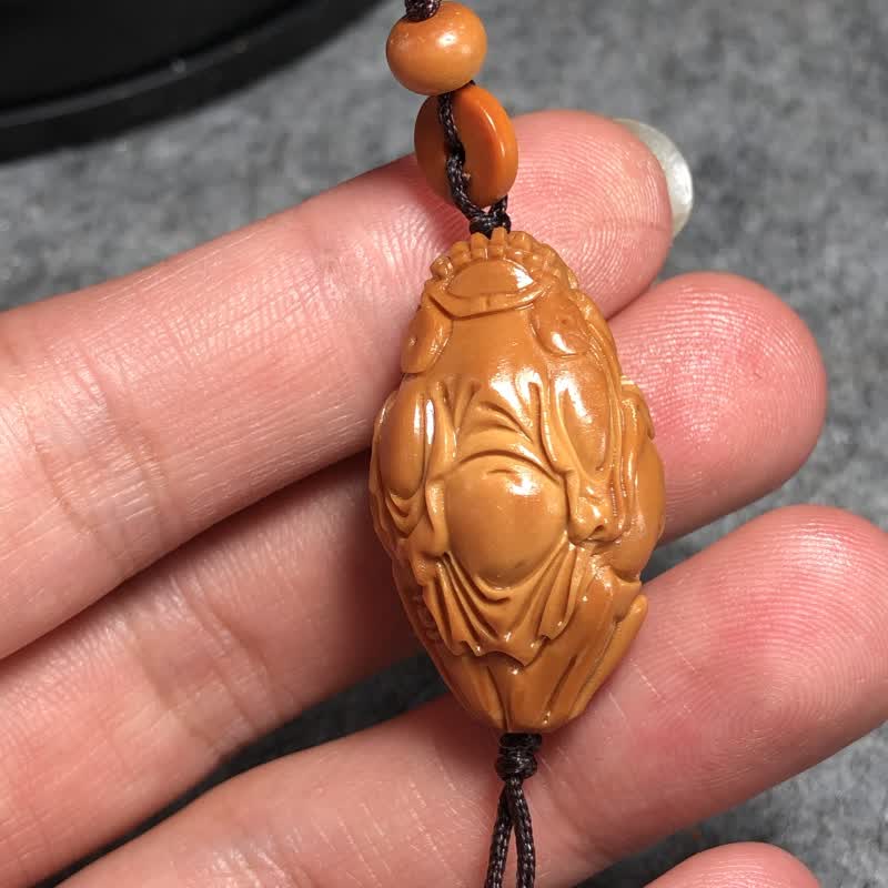 捡漏橄榄核单籽马上有财财神手工雕刻苏工核雕男女文玩手机挂件单粒颗