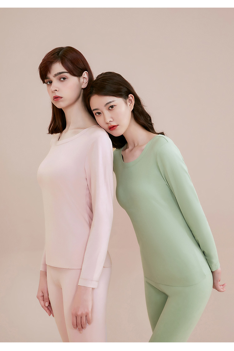 三福女冬阳离子舒绒内衣套装圆领长袖上衣长裤内衣女442854黑色17092