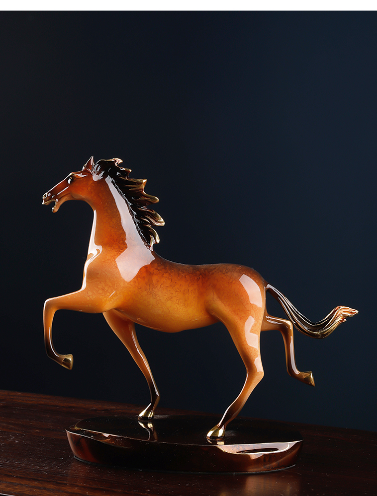 翠佳高档黄铜马摆件招财马到成功客厅办公室装饰品商务礼品领导长辈铜