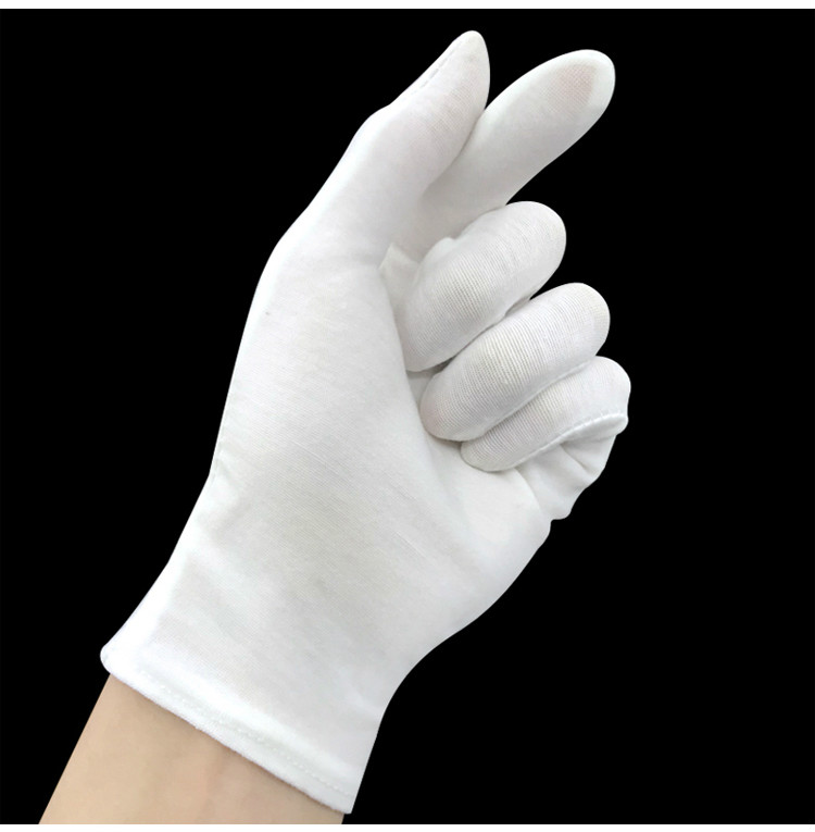 束鹿牛白手套礼仪文玩加厚耐磨防滑劳保工业工作薄款棉线手套6号加厚