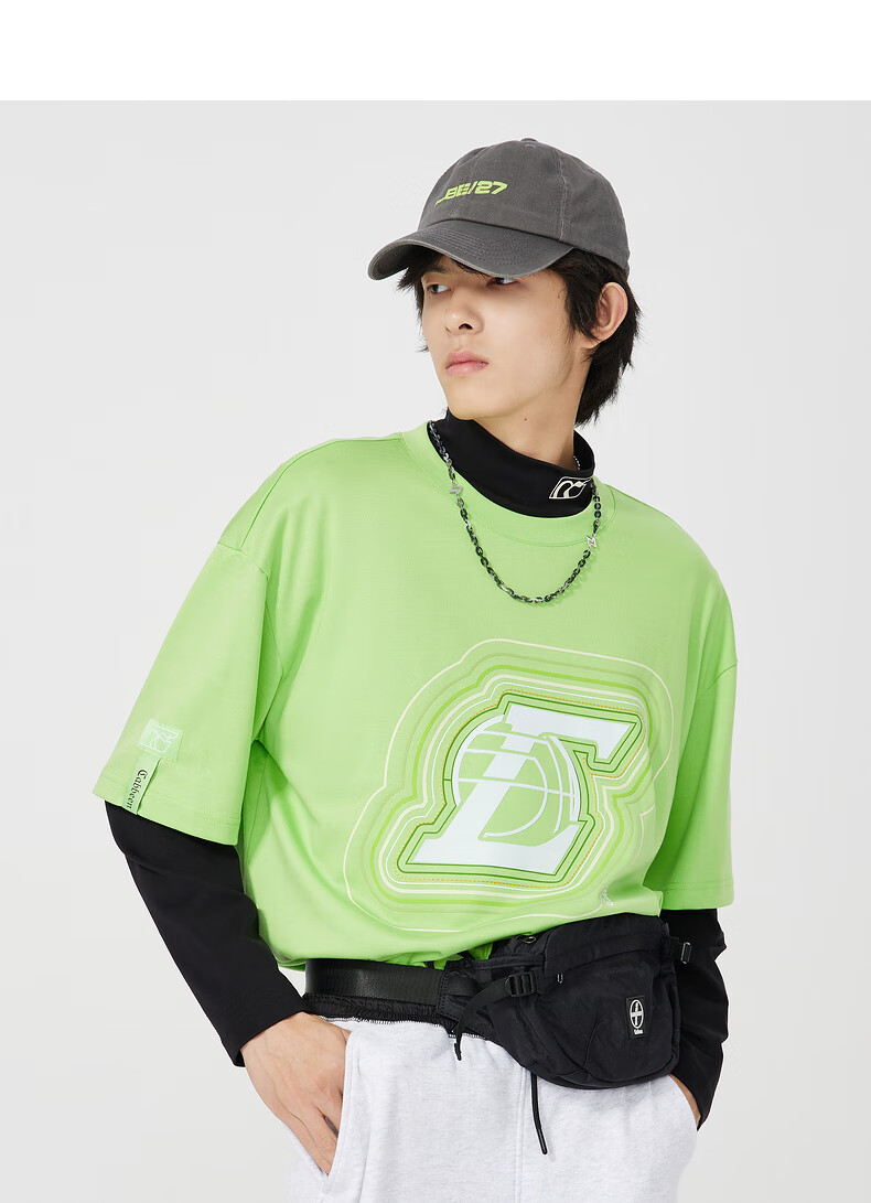 商场同款cabbeen卡宾男装休闲碧绿短袖t恤印花刺绣潮h碧绿色4850175l