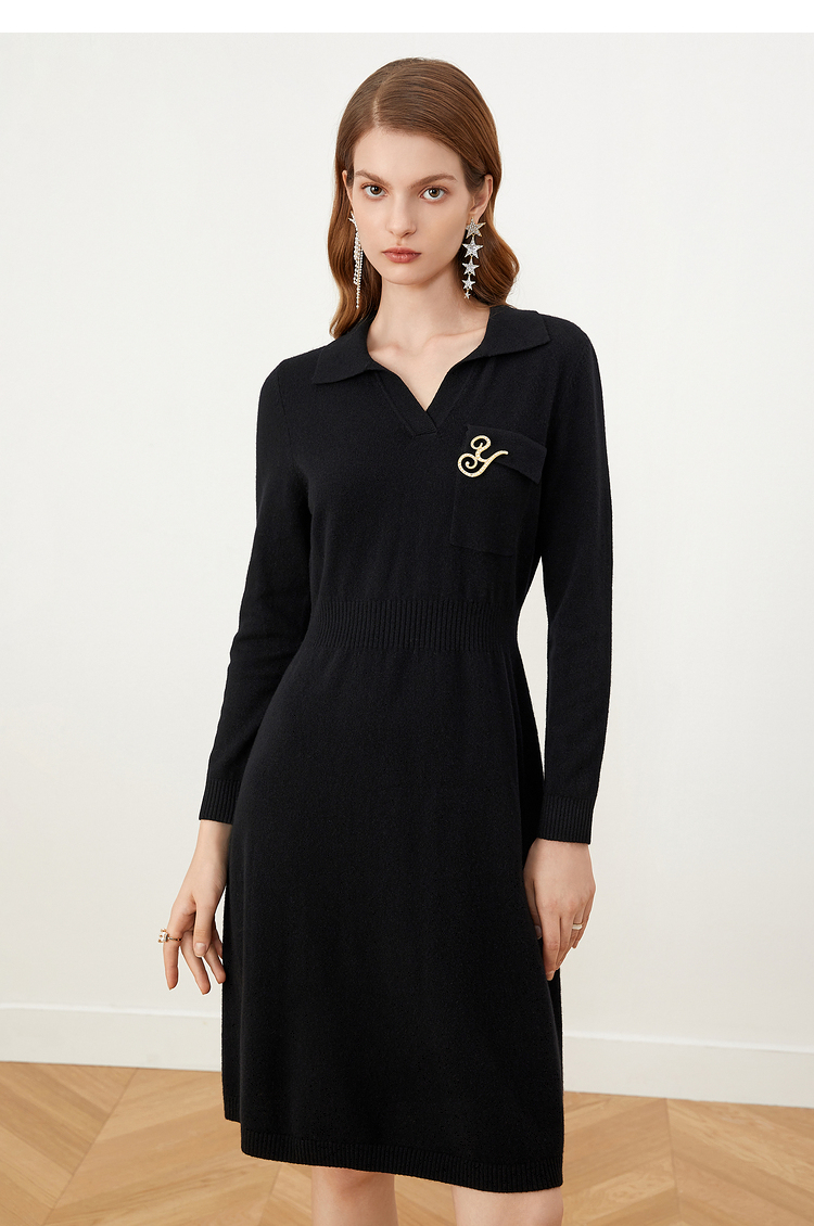 yiner音儿女装2021冬季新款通勤ol套头连衣裙黑色42