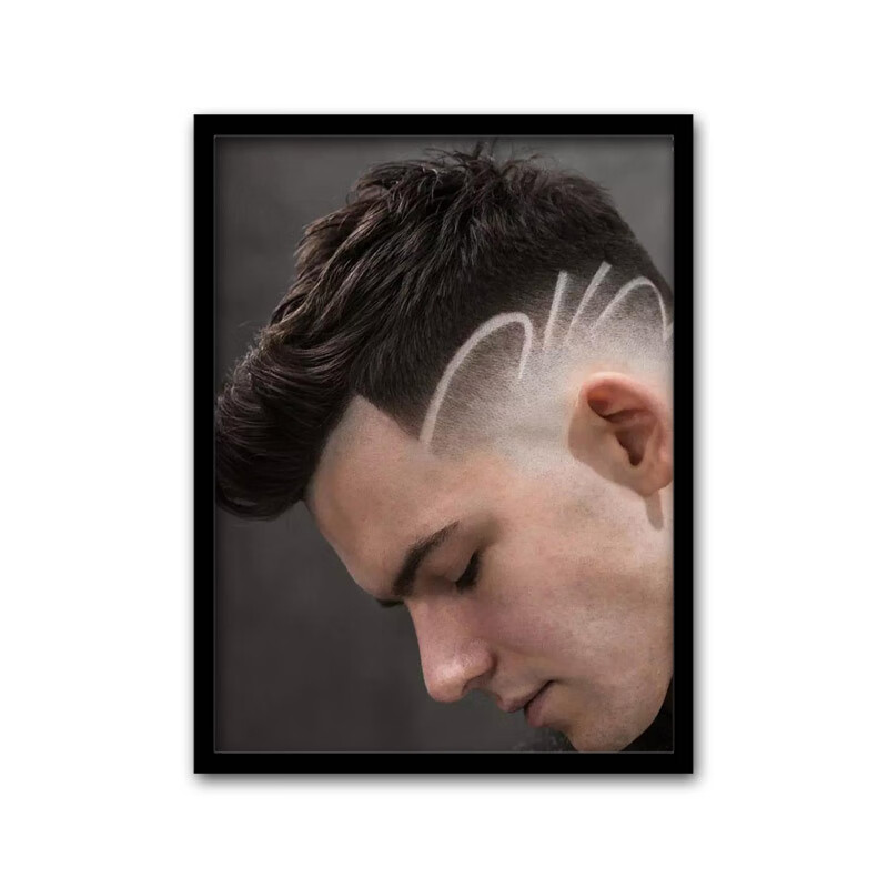 uhfw复古男士油头发型图片理发店发廊手艺人壁画美发店墙面挂画1610寸