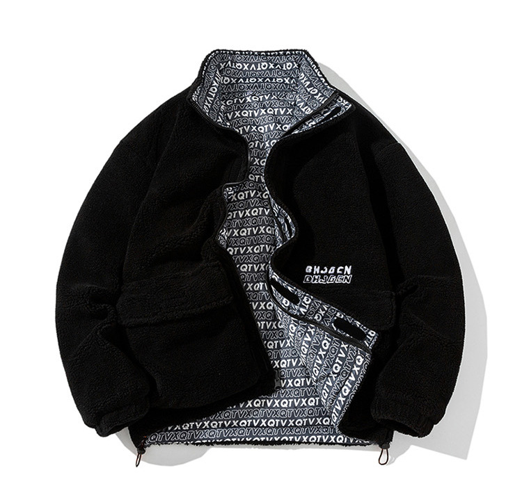 boy bees潮牌冬装港风宽松羊羔毛飞行员夹克男女双面穿立领棒球服情侣