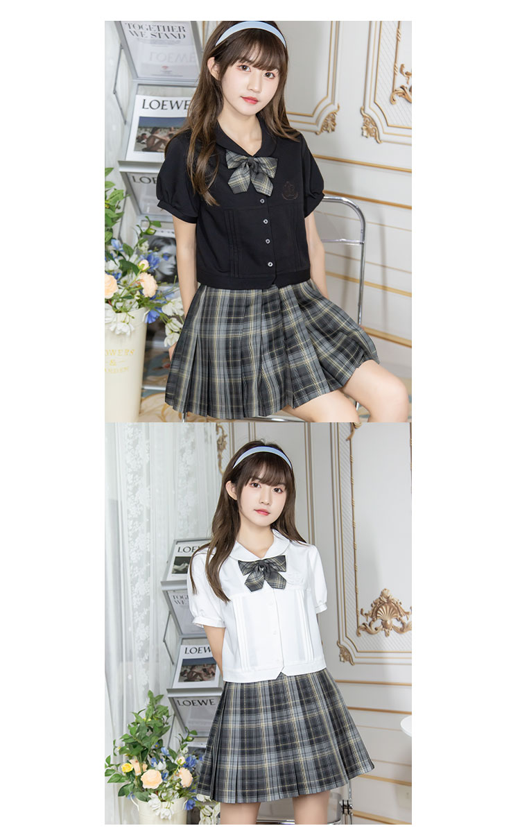国王与夜莺jk制服 原创正版格裙少女夏黑色金线百褶短裙子 48cm 拍下