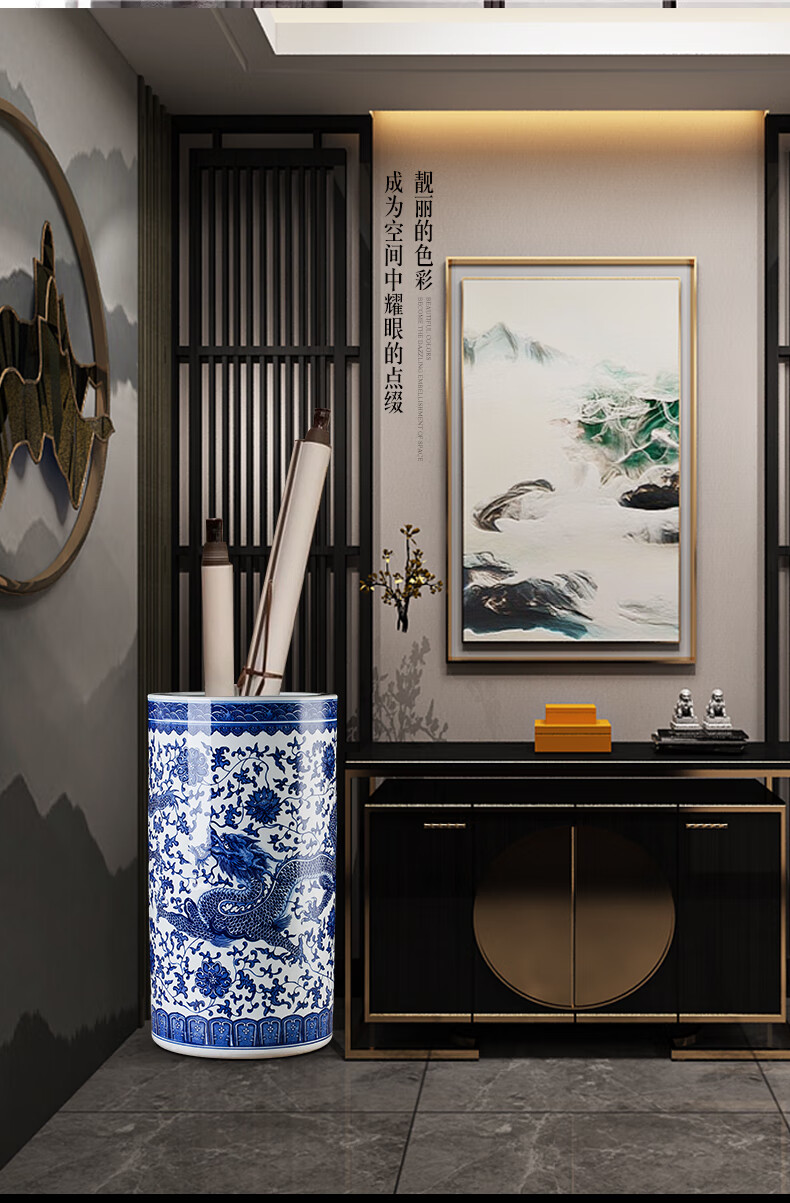 景鑫景德镇陶瓷器手绘书画缸卷轴缸字画收纳筒客厅书房办公室落地箭筒