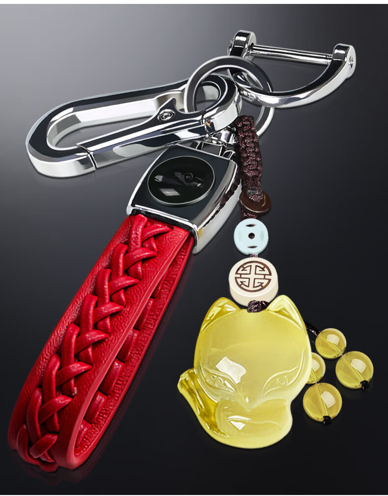 适用于水晶钥匙扣链挂件小狐狸桃花运韩国可爱高档网红小清新情侣款一