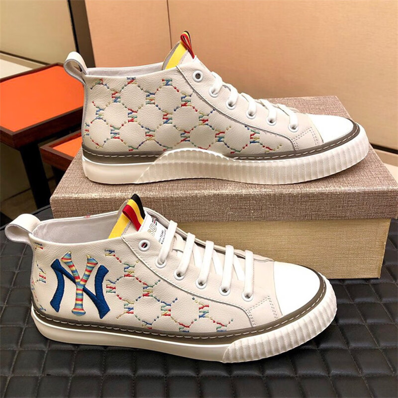 酷奇高端品牌同款ny男鞋男鞋秋季时尚刺绣ny新款鞋子男皮透气中帮休闲