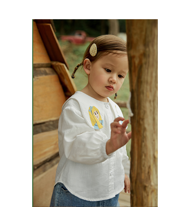 amila阿米拉2022秋季新款儿童造型图案衬衫女宝宝春秋童装立体娃娃领