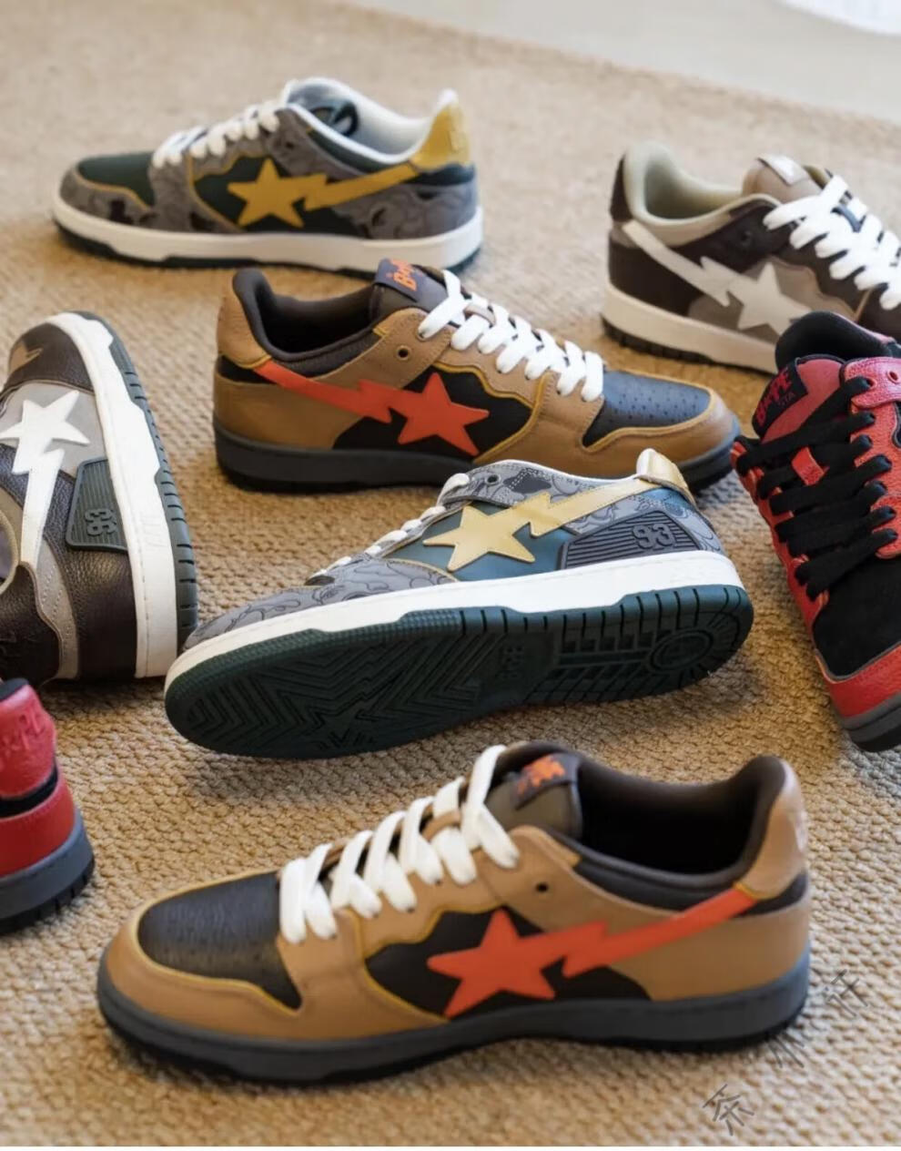 bapesta板鞋子bape鞋猿人星星闪电低帮休闲dunk棕白色滑板运动鞋 棕白