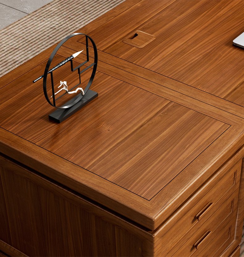 京全广东高端新中式老板桌办公桌实木大班台办公室桌椅组合办公家具6