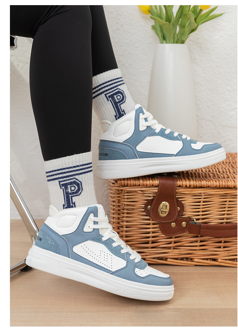 回力女鞋皮面新款韩版厚底高帮鞋春秋板鞋学生透气休闲小白鞋白浅灰35