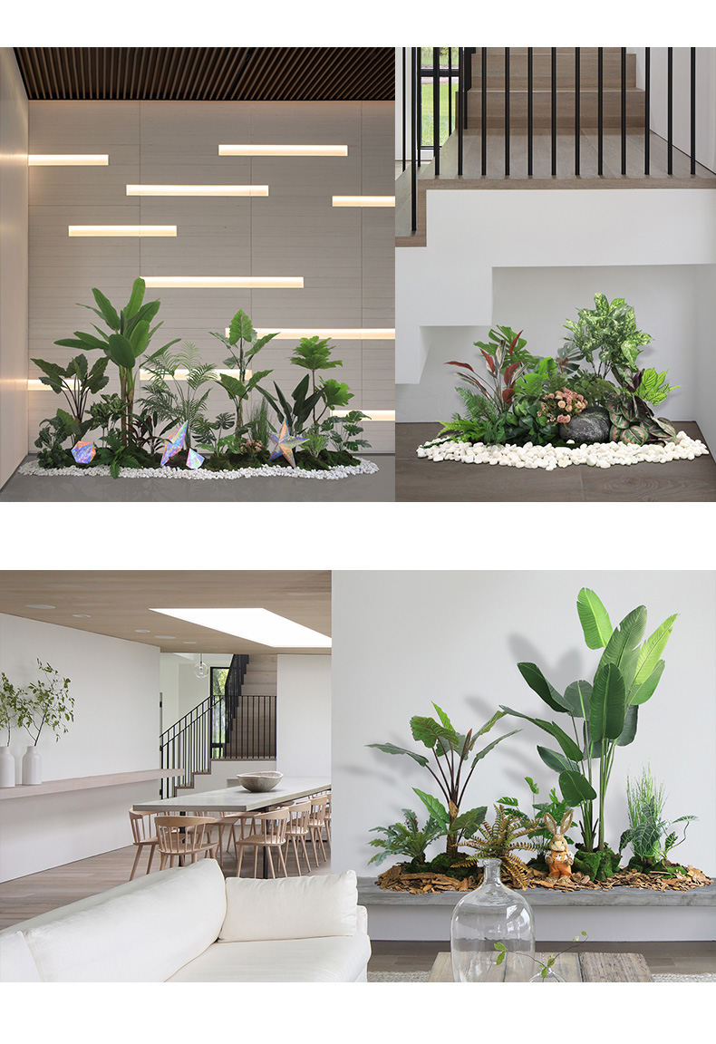 麦桑荷室内大型仿真绿植景观酒店样板房假植物造景楼梯间植物盆栽装饰
