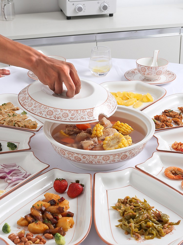 网红同款菜盘子拼盘餐具组合套装陶瓷圆桌团圆扇形碟家用创意摆盘 棕