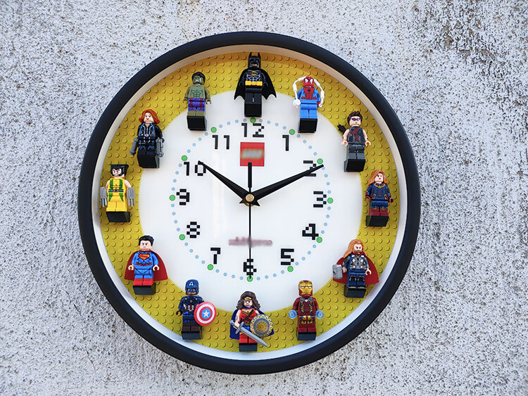 原创兼容乐高12寸圆形立体人仔积木挂钟房间墙面装饰挂表静音时钟 c款