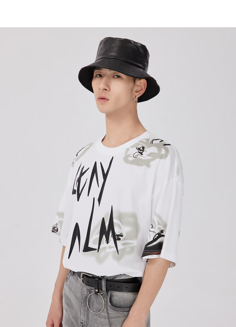 cabbeen卡宾休闲短袖t恤潮流涂鸦风抽象印花h漂白色0252180xl