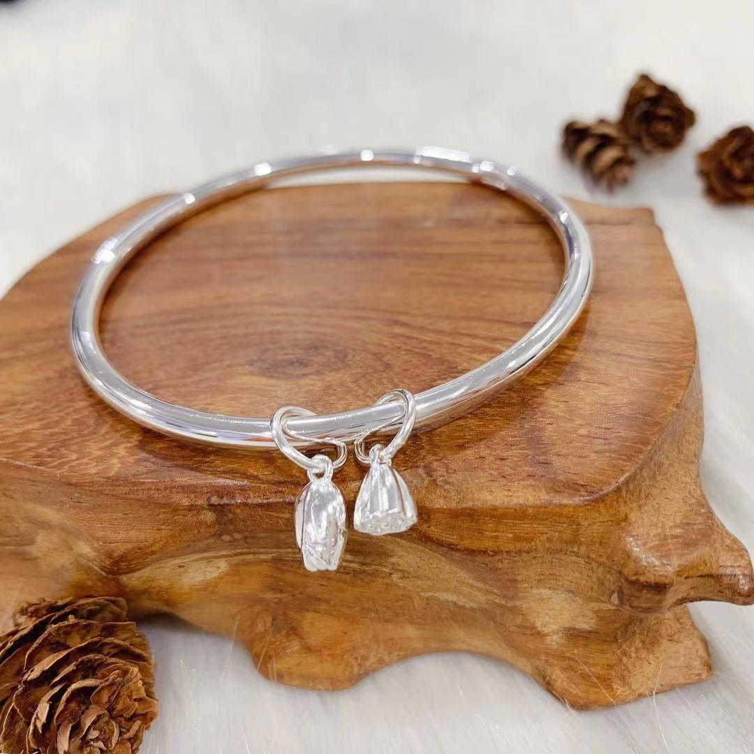 两世欢足银手镯女999足银光面实心银镯子闭口款年轻款七夕生日礼物21g