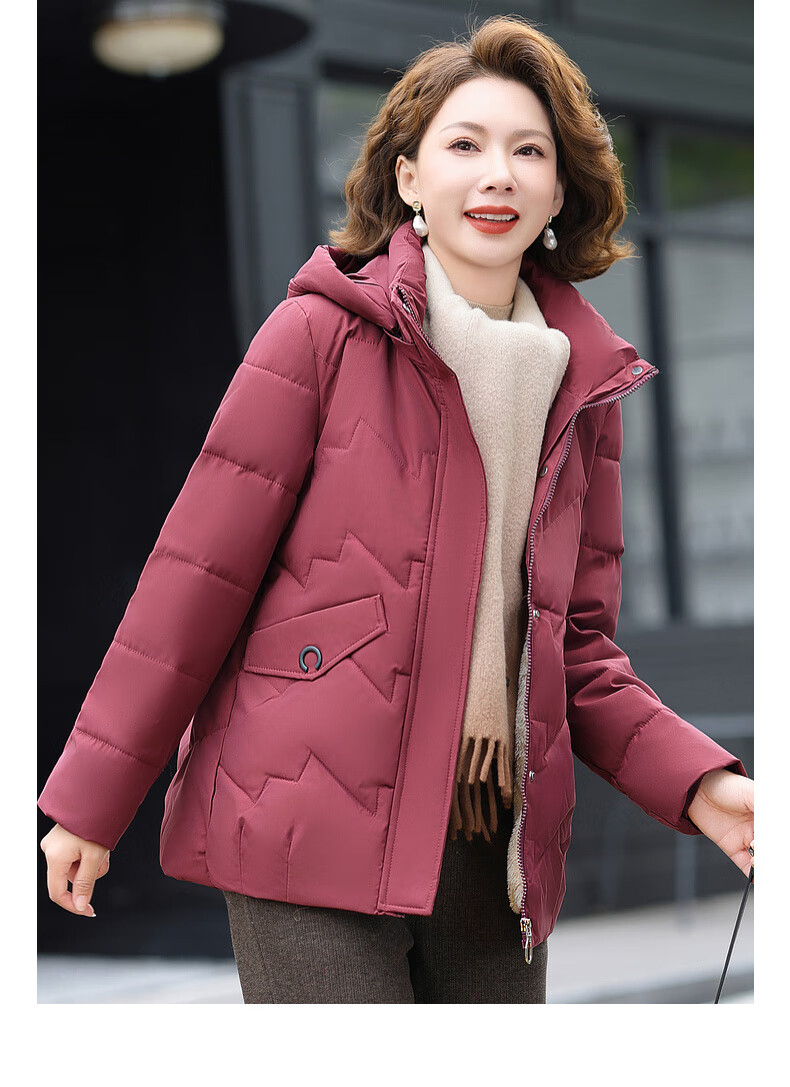 Hengyuanxiang Middle-aged Mom Winter Mid-length Down Cotton Jacket Thickened Fleece-lined Coat for Middle-aged and Elderly Women 15