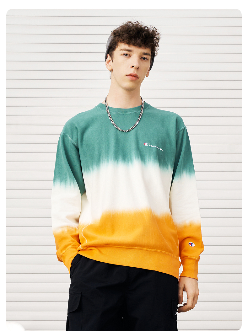 champion冠军卫衣男女2022年秋季新款渐变扎染刺绣草写logo套头衫潮流