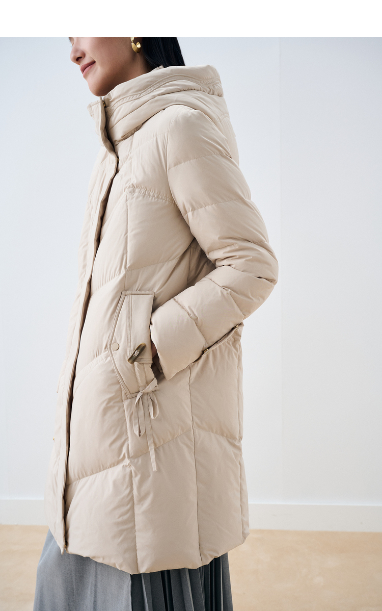 初棉90白鸭绒中长款羽绒服女长过膝秋冬米白色连帽保暖羽绒外套极夜黑