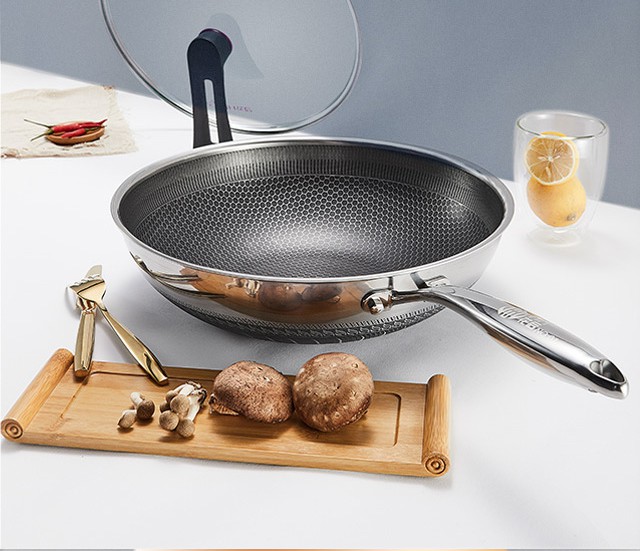 花后不粘锅316不锈钢不粘锅升级蜂窝双面屏家用平底炒锅316l不锈钢