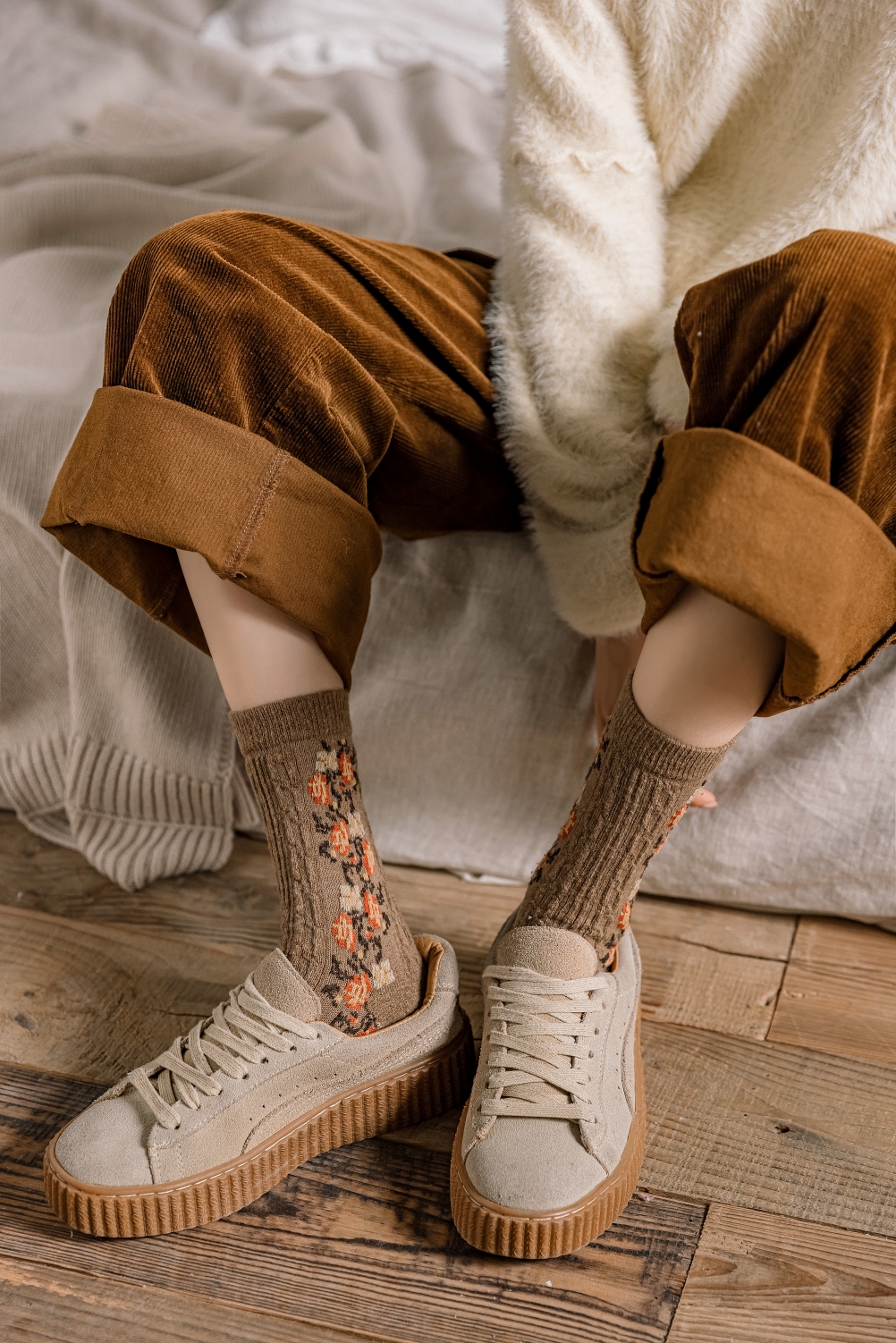 姿秀可豹纹袜子女袜潮冬天加厚堆堆袜日系菱形驼色长袜女羊毛豹纹菱形