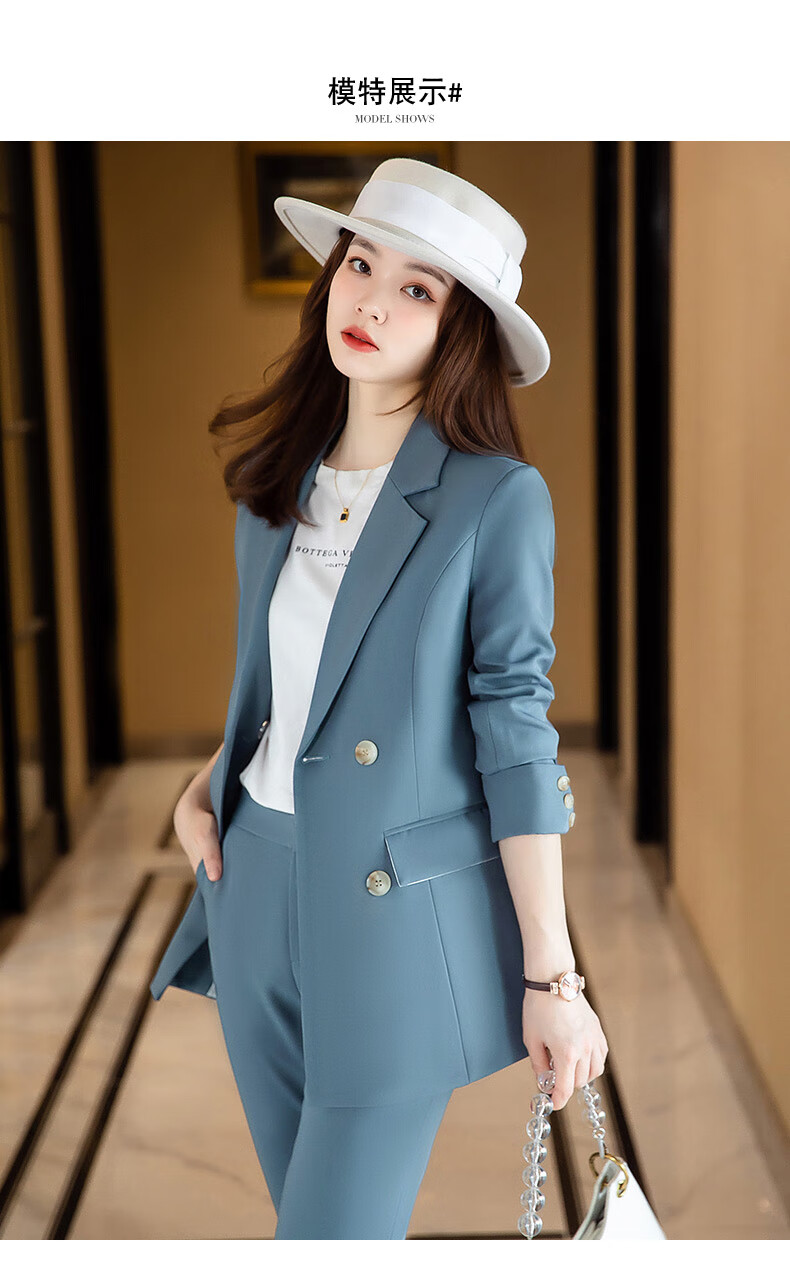 秦菲西装套装蓝色外套女2021秋季新款韩版英伦风时尚职业正装西服外套