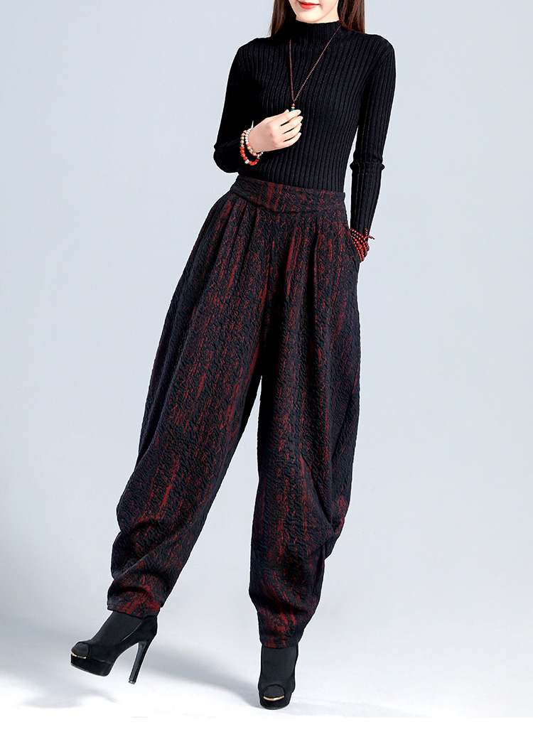 布琳达时尚灯笼裤女2021秋冬宽松大码休闲提花褶皱哈伦舞蹈裤大裆文艺