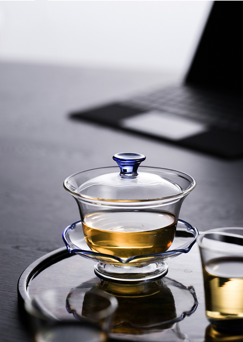 沉弗玻璃盖碗茶杯单个泡茶带盖碗茶碗盖碗茶杯大号不烫手茶具盖碗茶晶