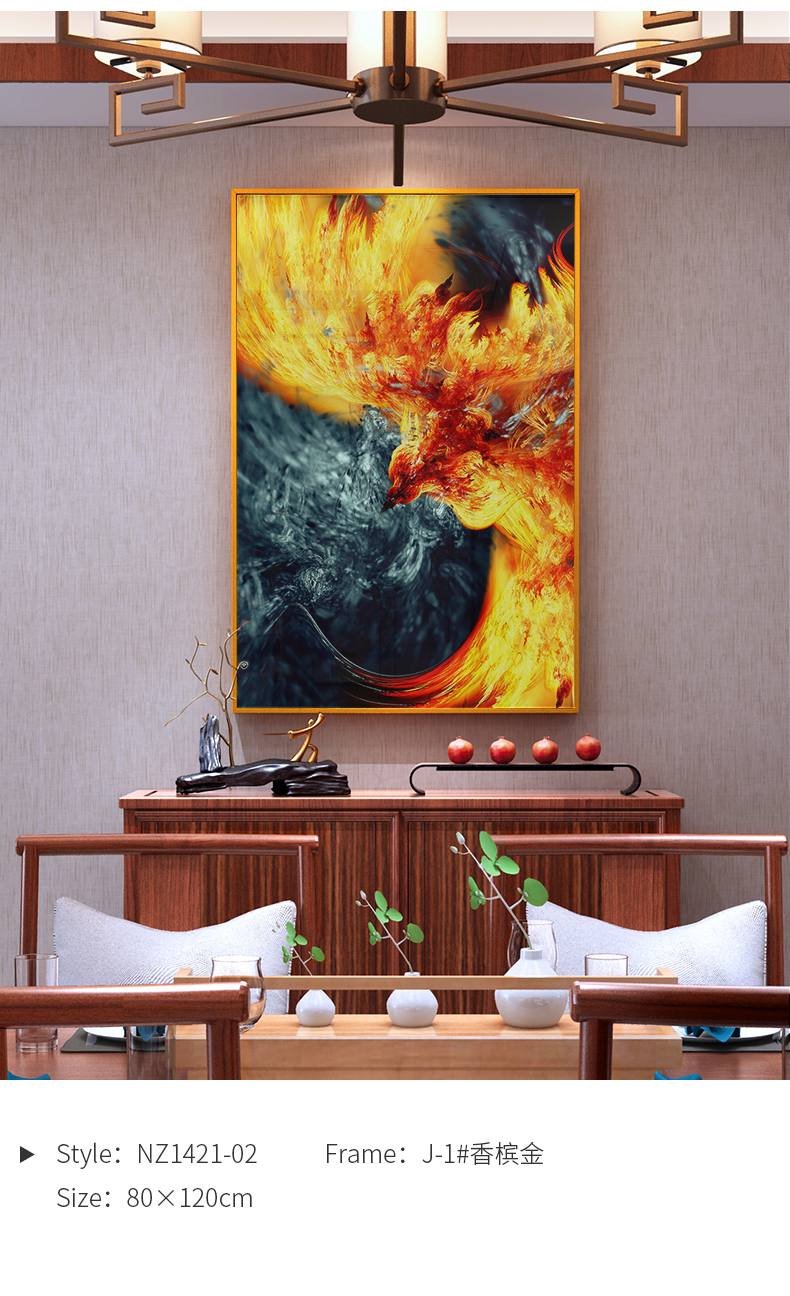 神鸟凤凰图神鸟火凤凰图涅盘客厅装饰画百鸟朝凤孔雀玄关壁画晶瓷画挂